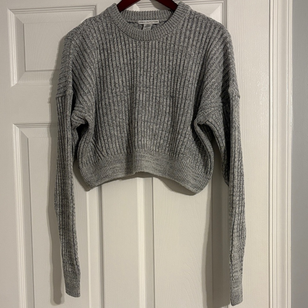 Urban Outfitters Heather Gray Crew Neck Cropped Sweater